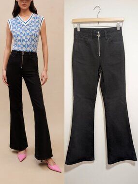 Maje | Black High Rise Flare Jeans With Exposed Zipper